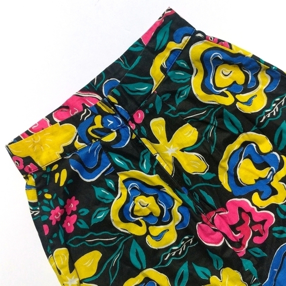 No Excuses 80's Vintage Abstract Neon Floral High Rise A-line Mini Skirt Black 3 - Picture 9 of 12